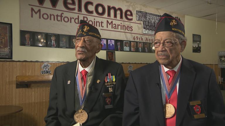 James A. Reynolds, left, and John Vanoy joined the U.S. Marine Corps in 1943, becoming among the first African Americans in the previously white-only military branch.