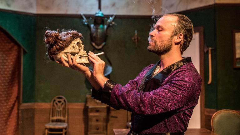 Kevin Webb in Black Button Eyes Productions’ world premiere of “Nightmares and Nightcaps: The Stories of John Collier.” (Photo by Cole Simon)