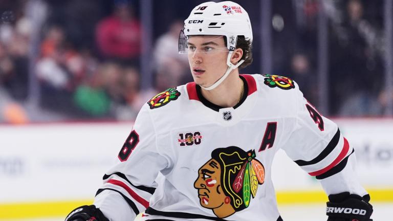 Chicago Blackhawks' Connor Bedard plays during an NHL hockey game Thursday, March 26, 2026, in Philadelphia. (AP Photo / Matt Slocum, File)