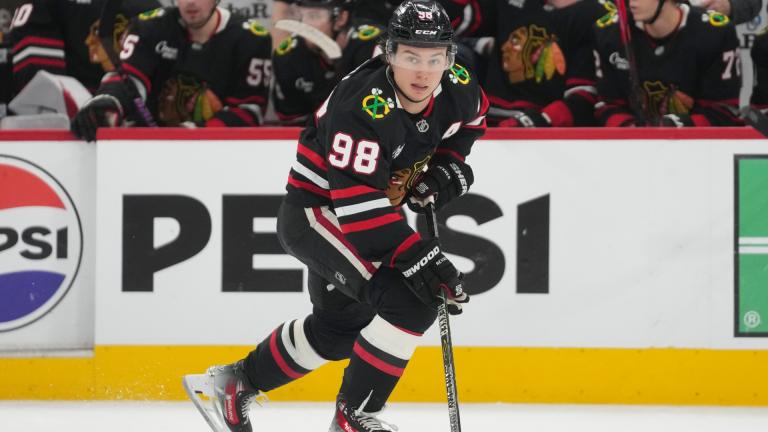 Chicago Blackhawks center Connor Bedard handles the puck during the second period of an NHL hockey game against the Colorado Avalanche, March 20, 2026, in Chicago. (AP Photo / Erin Hooley, File)