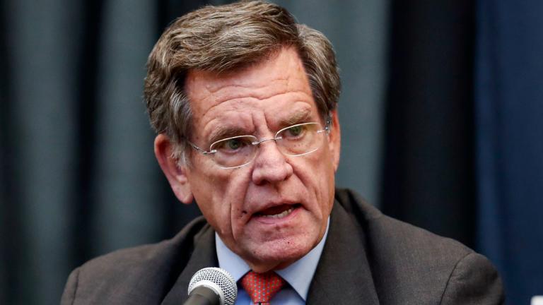 In this Nov. 6, 2018, file photo, Chicago Blackhawks Chairman Rocky Wirtz speaks during an NHL hockey press conference in Chicago. (AP Photo / Kamil Krzaczynski, File)