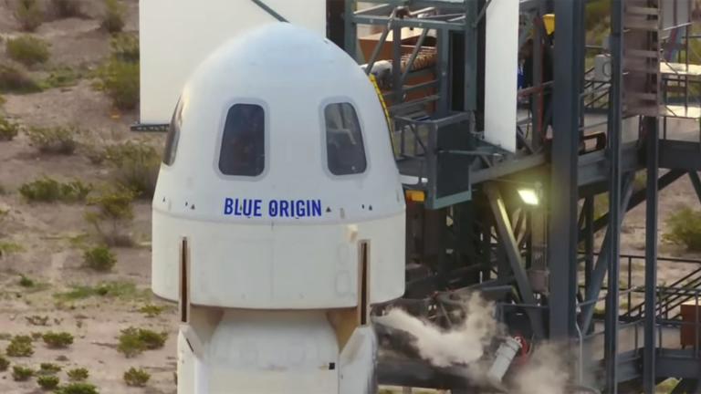 The passengers of the Blue Origin enter the capsule near Van Horn, Texas, Tuesday, July 20, 2021. (Blue Origin via AP)