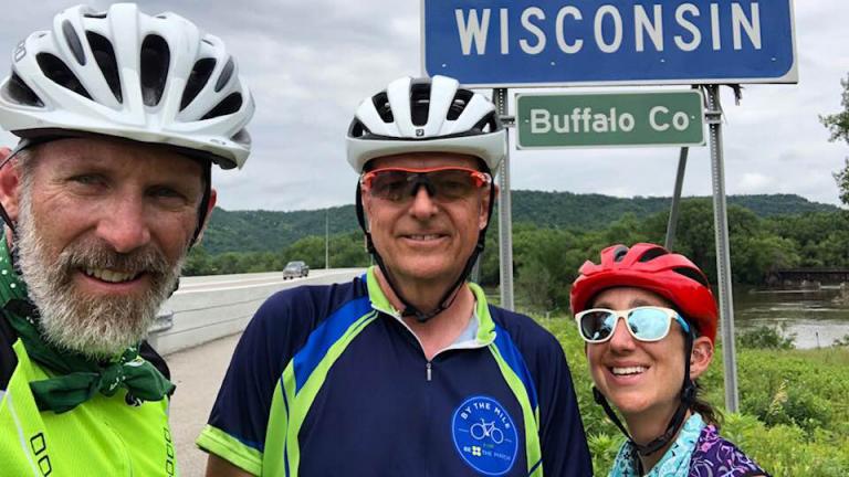 Fort Collins, Colorado residents Bob Houser (from left) and Bob Falkenberg are cycling across the country with Washington, D.C. resident Annie Lipsitz to raise funds for Be the Match, a nonprofit that helps patients who need bone marrow or umbilical cord transplants. (Bob Houser / Facebook)