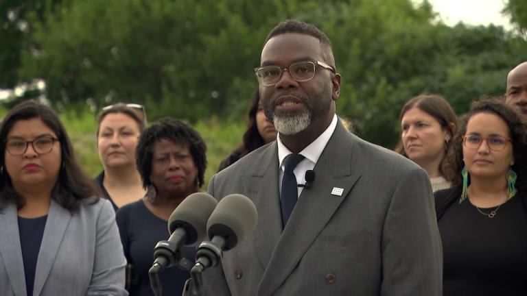 Mayor Brandon Johnson addresses the news media on Aug. 11, 2026. (WTTW News)