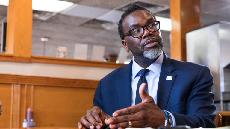Mayor-elect Brandon Johnson takes “Chicago Tonight” on a tour of the Austin neighborhood on April 13, 2023. (Michael Izquierdo / WTTW News)
