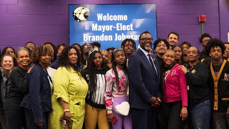Mayor-elect Brandon Johnson takes “Chicago Tonight” on a tour of the Austin neighborhood on April 13, 2023. (Michael Izquierdo / WTTW News)