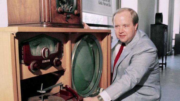 Bruce DuMont is pictured with an antique television and radio. (Courtesy Bruce DuMont)