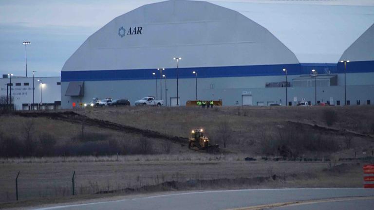 A bulldozer slices through Bell Bowl Prairie, March 9, 2023. (Courtesy of Jessie Mermel)