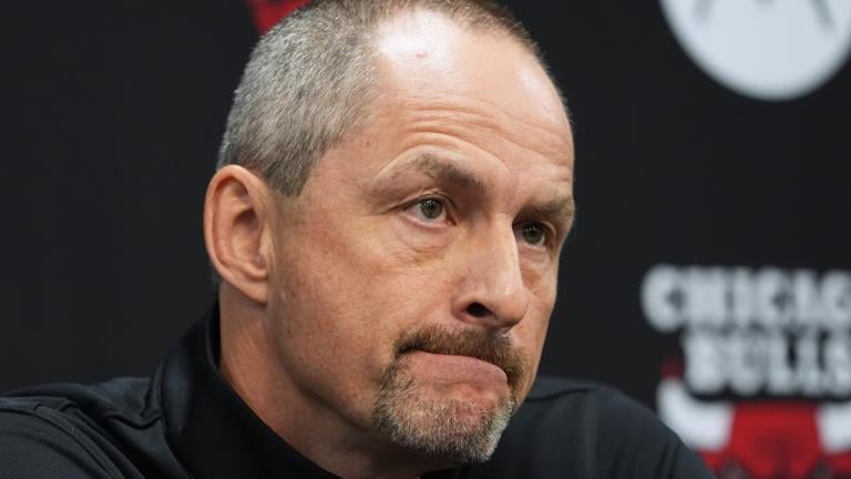 Chicago Bulls Executive Vice President, Basketball Operations Arturas Karnisovas speaks during a news conference during the team's NBA basketball media day, in Chicago, Sept. 29, 2025. (AP Photo / Nam Y. Huh, File)