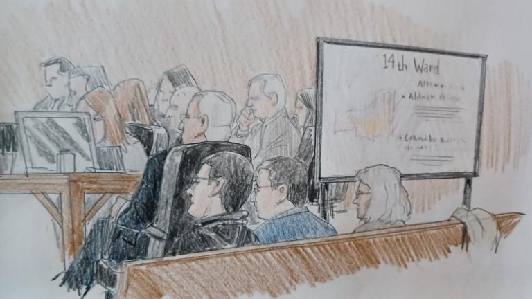 Former Ald. Ed Burke observes testimony about Chicago’s 14th Ward, which he represented for 54 years, during a federal trial on Nov. 17, 2023. (WTTW News)