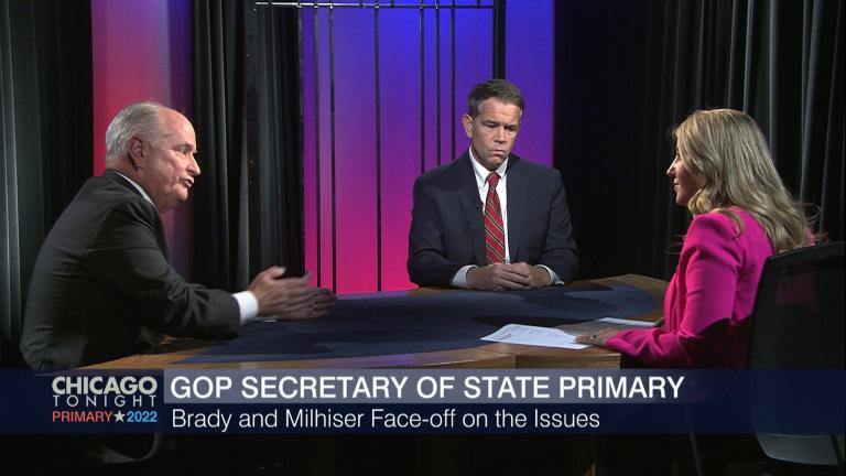 Illinois Secretary of State Republican candidates Dan Brady and John Milhiser join “Chicago Tonight” June 16, 2022. (WTTW News)