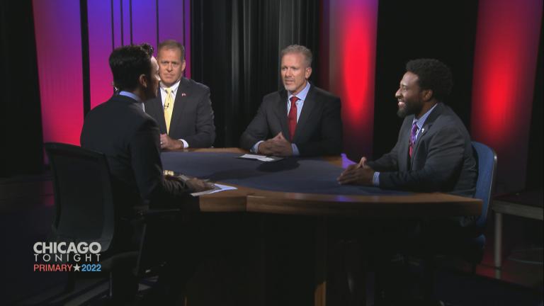 Republican candidates for governor Paul Schimpf, Gary Rabine and Max Solomon join “Chicago Tonight” for a candidate forum ahead of election day, June 21 2022. (WTTW News)
