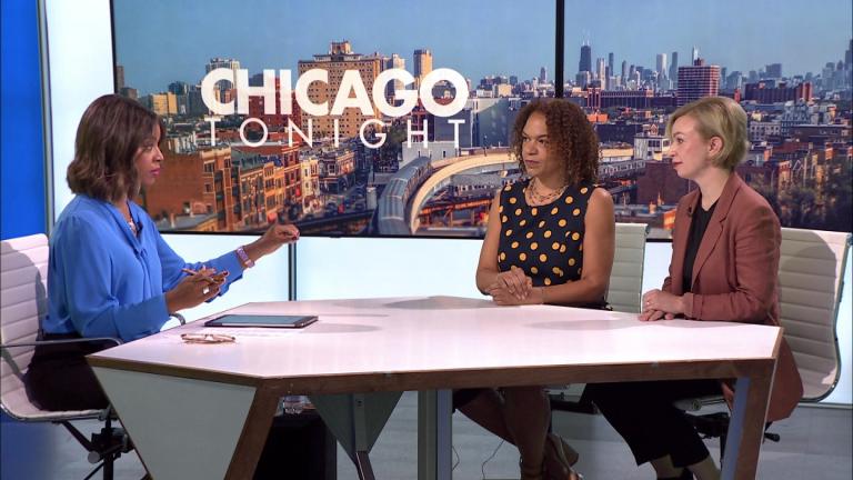CPS board members Michilla Blaise and Jessica Biggs appear on “Chicago Tonight” on Aug. 3, 2026. (WTTW News)