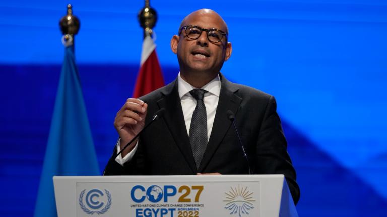 Simon Stiell, U.N. climate chief, speaks during a closing plenary session at the COP27 U.N. Climate Summit, Sunday, Nov. 20, 2022, in Sharm el-Sheikh, Egypt. (AP Photo / Peter Dejong, File)