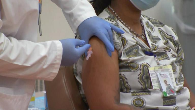 The first doses of the Pfizer vaccine in Chicago were administered at the Loretto Hospital on Tuesday, Dec. 15, 2020. (WTTW News) The first doses of the Pfizer vaccine in Chicago were administered at the Loretto Hospital on Tuesday, Dec. 15, 2020. (WTTW News)