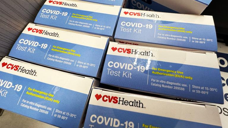 At-Home COVID-19 Test kits are displayed at a drug store in Buffalo Grove, Ill., Monday, Aug. 26, 2024. (Nam Y. Huh / AP Photo)