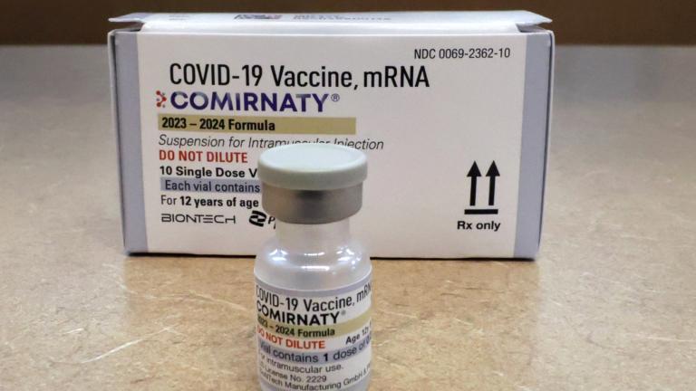 FILE - Comirnaty, a new Pfizer/BioNTech vaccination booster for COVID-19, is displayed at a pharmacy in Orlando, Fla., on Friday, Sept. 15, 2023. (Joe Burbank / Orlando Sentinel via AP)