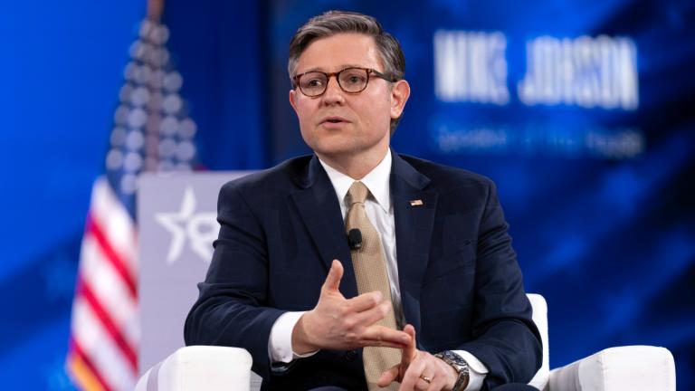 Speaker of the House Mike Johnson, R-La., speaks at the Conservative Political Action Conference, CPAC, at the Gaylord National Resort & Convention Center, Thursday, Feb. 20, 2025, in Oxon Hill, Md. (Jose Luis Magana / AP Photo)