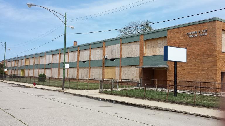 The former Attucks Elementary School building, located near Washington Park, is one of the 50 schools CPS closed in 2013. (Steven Kevil / Wikimedia Commons)