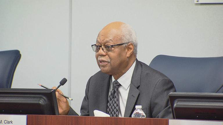 Board of Education President Frank Clark and CPS officials held a pair of public hearings Monday to discuss the district's revised budget for the 2017 fiscal year. (Chicago Tonight)