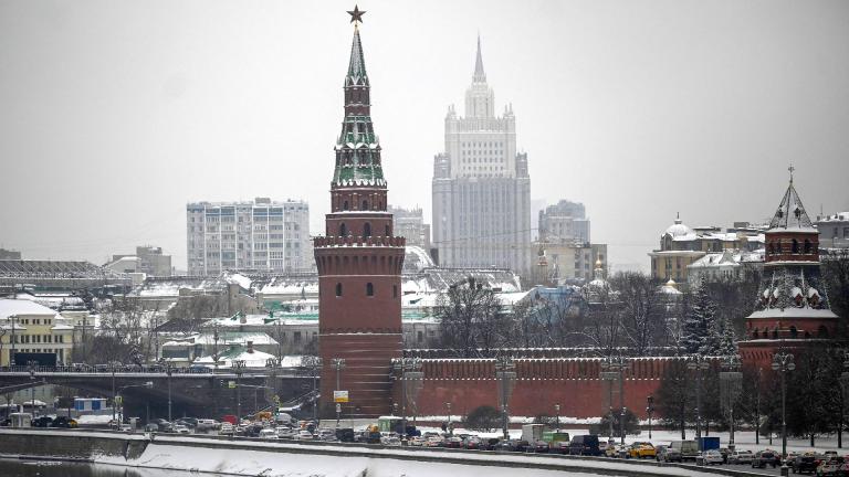 A picture taken on Feb. 1 shows the Vodovzvodnaya Tower of the Kremlin and the Ministry of Foreign Affairs of Russia’s building in Moscow. The U.S. has written to the top United Nations human rights official that it has “credible information” that Russian forces are identifying Ukrainians “to be killed or sent to camps” if it further invades Ukraine and occupies it. (Natalia Kolesnikova / AFP / Getty Images)