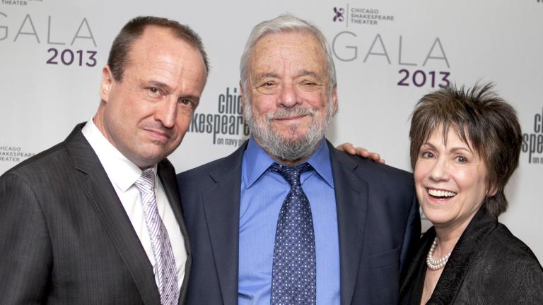 Gary Griffin (left), Stephen Sondheim and Chicago Shakespeare Theater Founder Barbara Gaines pose for a picture. (Courtesy of Michael Litchfield)