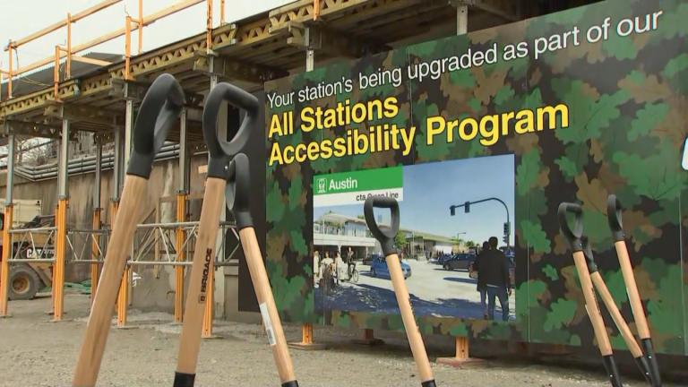 Groundbreaking event at Chicago Transit Authority’s Austin Green Line station at the West Side neighborhood on March 31, 2025. (WTTW News)