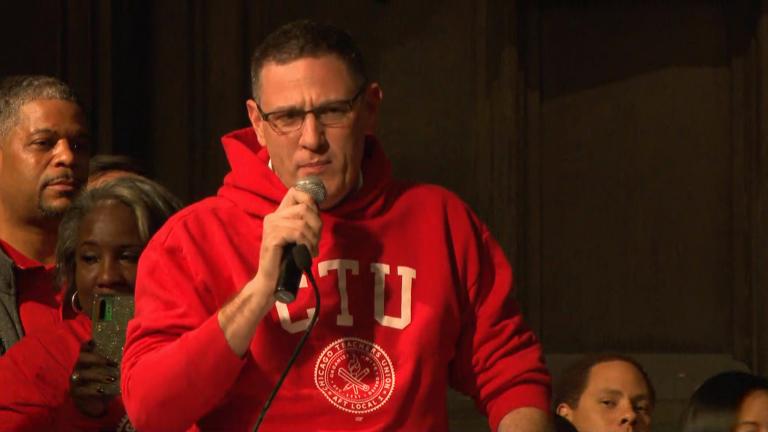 Chicago Teachers Union President Jesse Sharkey speaks during a rally Monday. Chicago Teachers Union President Jesse Sharkey speaks during a rally Monday.