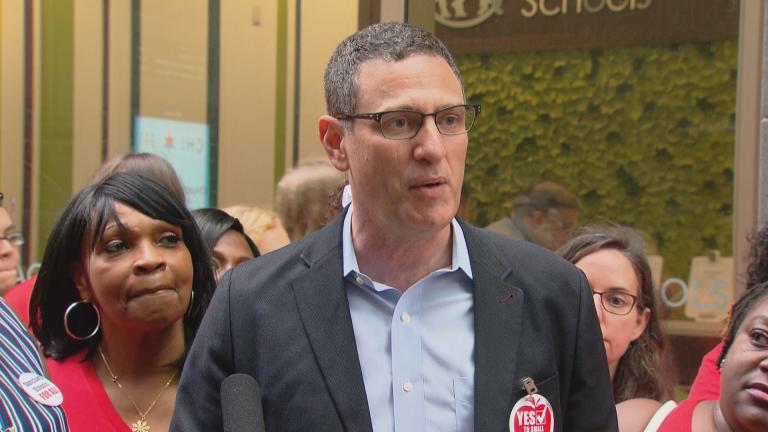 Chicago Teachers Union President Jesse Sharkey speaks about contract negotiations Tuesday, Aug. 20. (WTTW News)