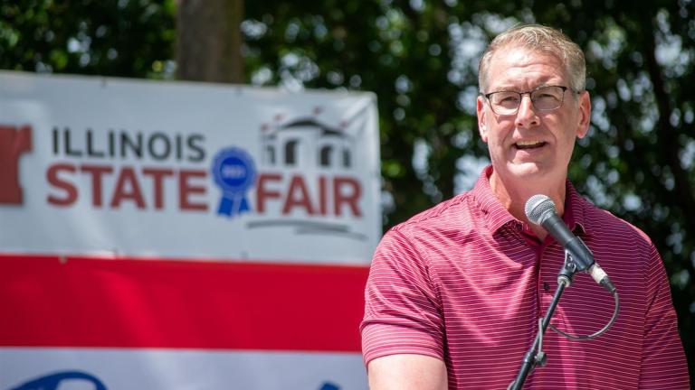 State Senate Republican Leader John Curran, of Downers Grove, speaks to the crowd during Illinois State Fair Republican Day festivities in Springfield. (Jerry Nowicki / Capitol News Illinois)
