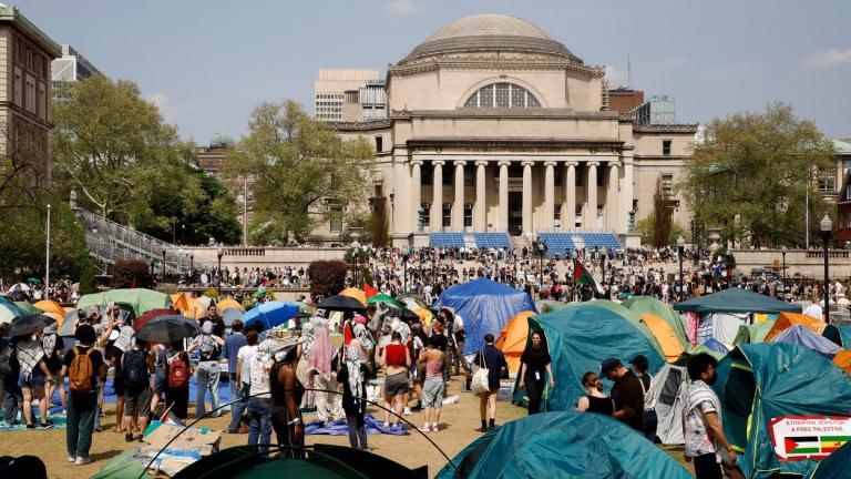FILE - Student protesters gather inside their encampment on the Columbia University campus, April 29, 2024, in New York. (AP Photo / Stefan Jeremiah, File)