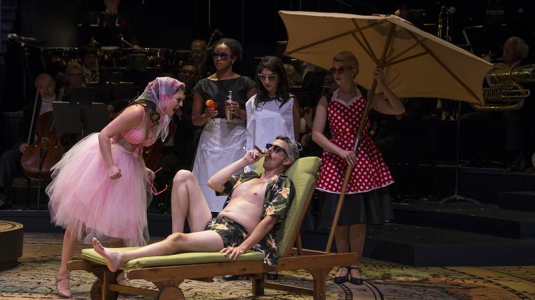From left: Cecilia Iole, Aleah Vassell, Jeff Parker, Noelle Harb and Brittany Marie Pirozzoli in “Candide.” (Photo by Brynn Yeager) From left: Cecilia Iole, Aleah Vassell, Jeff Parker, Noelle Harb and Brittany Marie Pirozzoli in “Candide.” (Photo by Brynn Yeager)