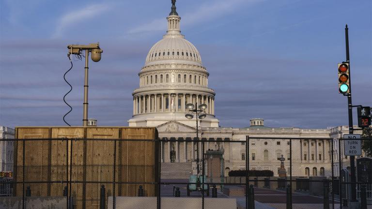 Security fencing and video surveillance equipment has been installed around the Capitol in Washington, Thursday, Sept. 16, 2021, ahead of a planned Sept. 18 rally by far-right supporters of former President Donald Trump who are demanding the release of rioters arrested in connection with the 6 January insurrection. (AP Photo / J. Scott Applewhite)