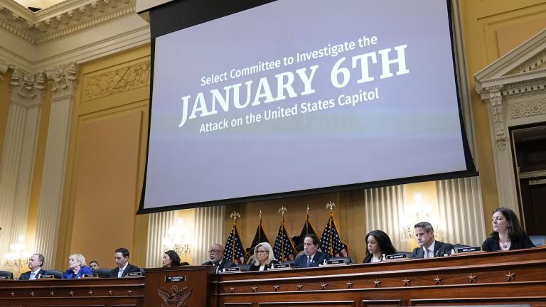 From left, Rep. Adam Schiff, D-Calif., Rep. Zoe Lofgren, D-Calif., staff counsel Dan George, Rep. Stephanie Murphy, D-Fla., Chairman Rep. Bennie Thompson, D-Miss., Vice Chair Rep. Liz Cheney, R-Wyo., Rep. Jamie Raskin, D-Md., staff counsel Candyce Phoenix, Rep. Adam Kinzinger, R-Ill., and Rep. Elaine Luria, D-Va., sit on the dais as the House select committee holds a hearing at the Capitol, Tuesday, July 12, 2022. (AP Photo / J. Scott Applewhite, File)