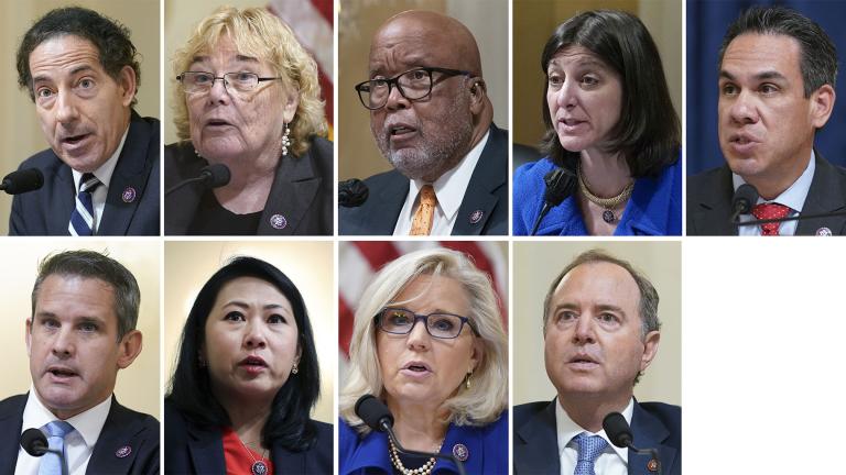 This combination of photos shows the members of the House select committee tasked with investigating the Jan. 6, attack. Top row from left, Rep. Jamie Raskin, D-Md., Rep. Zoe Lofgren, D-Calif., Chairman Rep. Bennie Thompson, D-Miss., Rep. Elaine Luria, D-Va., and Rep. Pete Aguilar, D-Calif. Bottom row from left, Rep. Adam Kinzinger, R-Ill., Rep. Stephanie Murphy, D-Fla., Rep. Liz Cheney, R-Wyo., and Rep. Adam Schiff, D-Calif. (AP Photo)