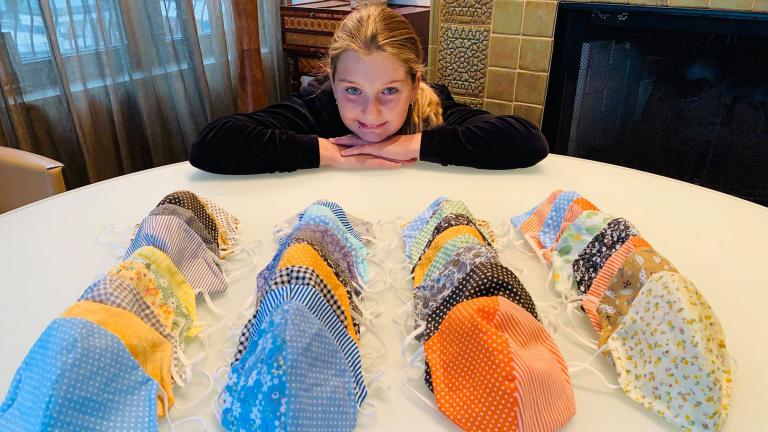 Alexia Brockmann, 12, has made hundreds of masks during the pandemic. (Photo: Kerry Fitzpatrick)