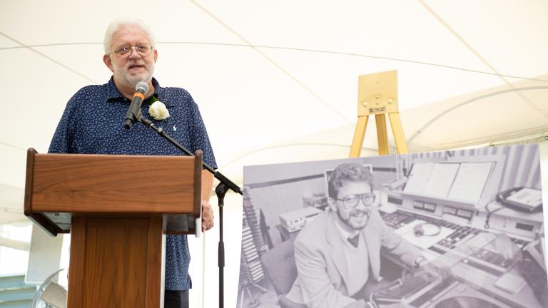 Honors for Carl Grapentine and his work at WFMT at a special “Goodbye to Carl” event at Ravinia Festival on July 14, 2018. (Courtesy 98.7 WFMT)
