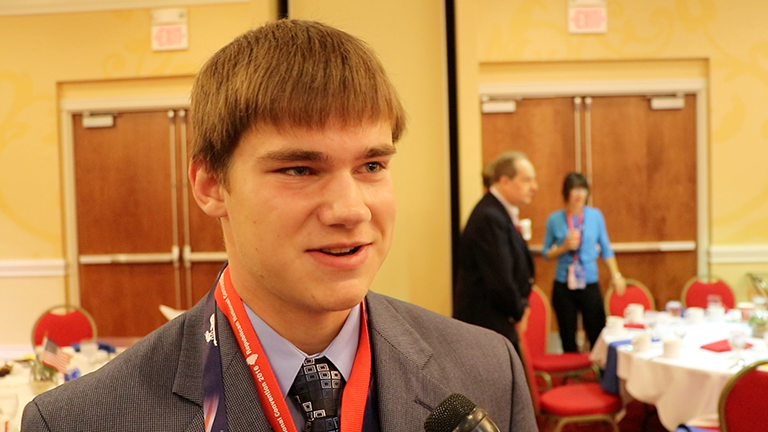Carl Miller, 17, is the youngest delegate from Illinois at the 2016 Republican National Convention. (Evan Garcia / Chicago Tonight)