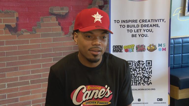Chance the Rapper at Raising Cane’s in Wrigleyville on Sept. 12, 2024. (WTTW News)
