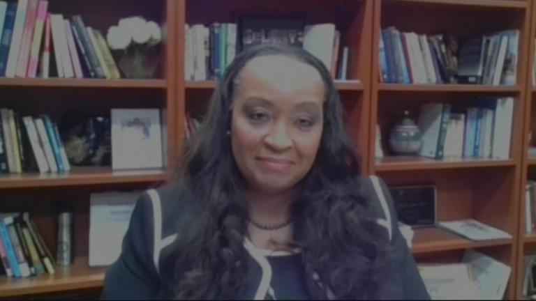 Governors State University President Cheryl Green appears on “Chicago Tonight: Black Voices” via Zoom. (WTTW News)