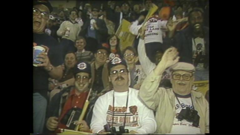 Chicago Bears fans react to a Super Bowl win on Jan. 26, 1986. (WTTW)