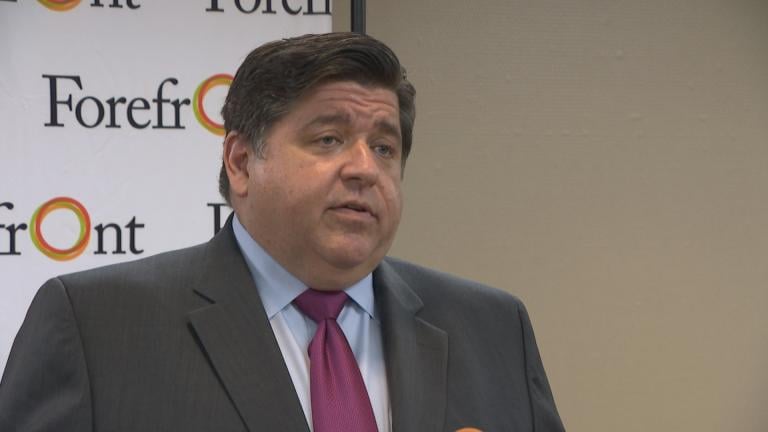 Gov. J.B. Pritzker answers questions about the Chicago casino – specifically, where he thinks it should be built – during a media appearance Tuesday, June 4, 2019. (WTTW News)