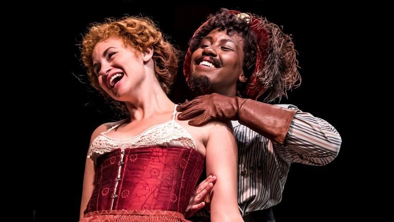 Actors Alexandra Henrikson and Crystal Lucas-Perry in Chicago Shakespeare Theater’s production of “The Taming of the Shrew.” Barbara Gaines directs. (Photo: Liz Lauren)