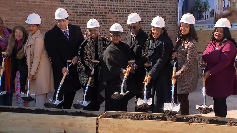Birth workers, community partners and elected officials participated in a groundbreaking ceremony for the Chicago South Side Birth Center, 8301 S. South Shore Drive in South Chicago, on April 7, 2026. (WTTW News)