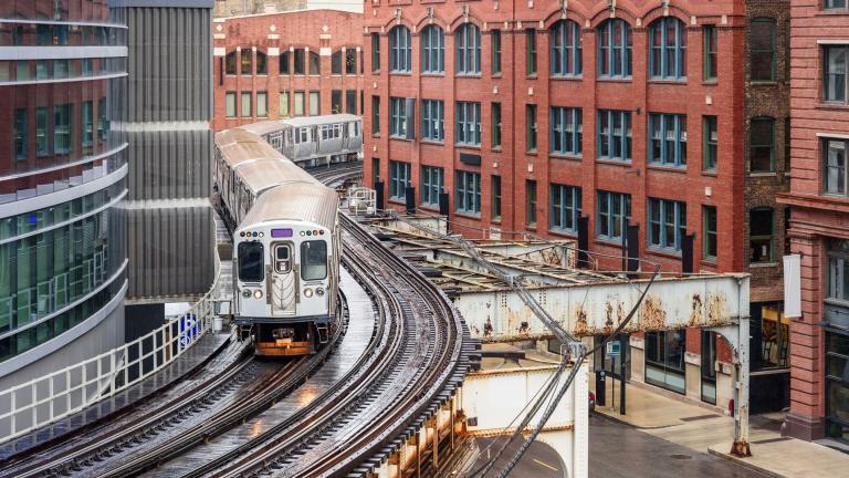 A CTA Purple Line train is pictured in a file photo. (Albert Pego / iStock)