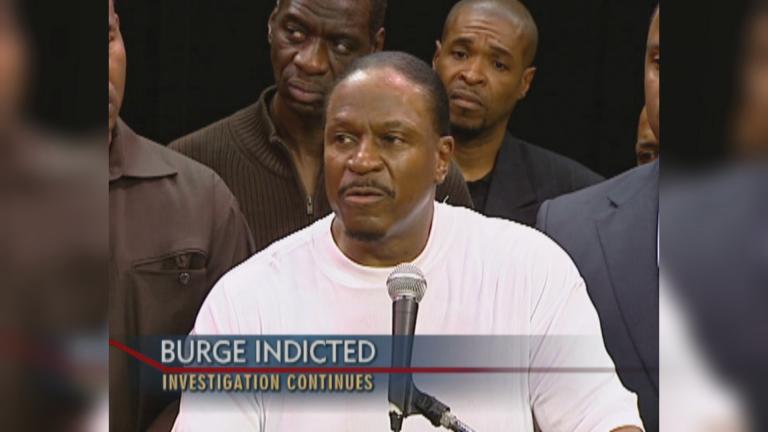 A screenshot from the “Chicago Tonight” archives shows reaction to the indictment of disgraced former Chicago police Cmdr. Jon Burge. (WTTW News)