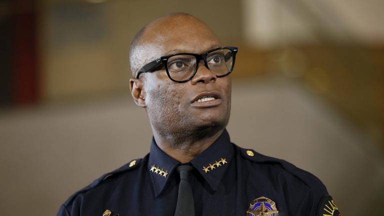 In this June 15, 2015, file photo, Dallas Police Chief David Brown briefs the media about a shooting at Dallas Police headquarters in Dallas. (AP Photo / Tony Gutierrez, File)