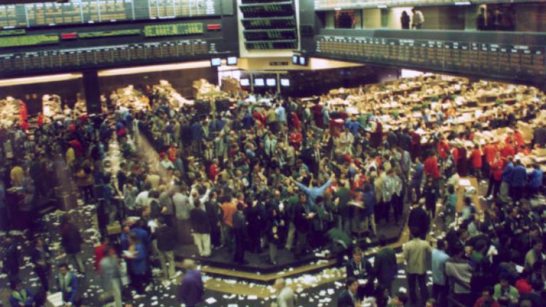Trading floor at the Chicago Board of Trade in 1993.