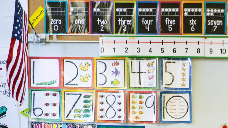 Instructional materials are posted on a wall of a kindergarten class in Maryland on Tuesday, Jan. 24, 2023. (AP Photo / Julia Nikhinson, File)