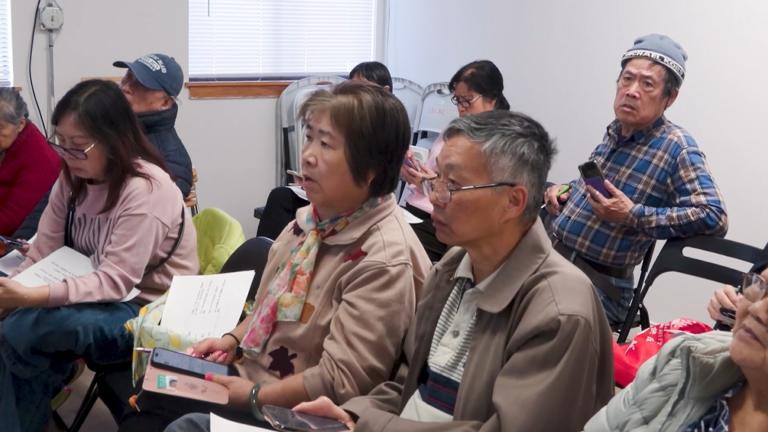 A group of seniors attend a digital literacy class provided by the Coalition for a Better Chinese American Community. (Medill School of Journalism)